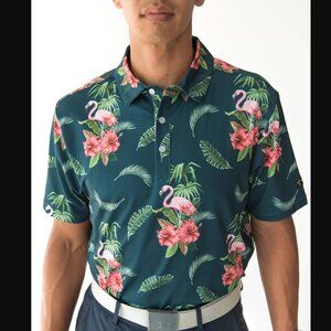 YATTA Nō Ka ʻOi Golf Polo Tropical Flamingo Floral Hawaiian Shirt Small NEW NWT